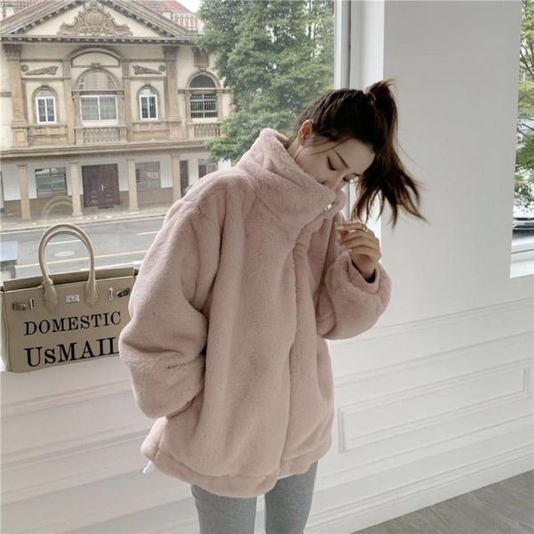 

women's fur & faux autumn and winter 2021 plush coat thickened stand collar lamb wool imitation rex loose, Black