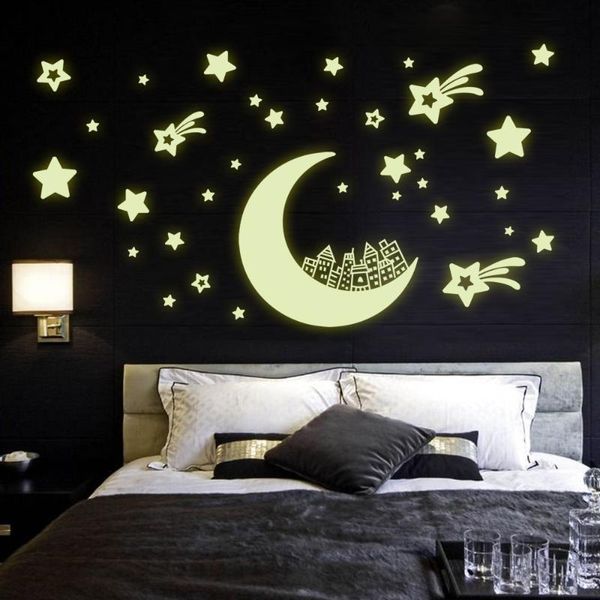 

wall stickers moon star fluorescence noctilucent night glow in dark luminous removable nursery kids child bedroom decal