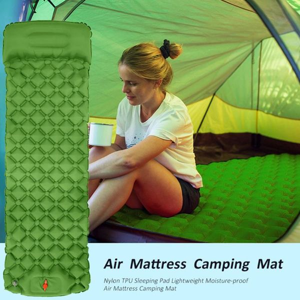 

outdoor pads 1pcs sleeping pad camping inflatable ultralight mat portable picnic with pillow folding bed air cushion hiking trekking