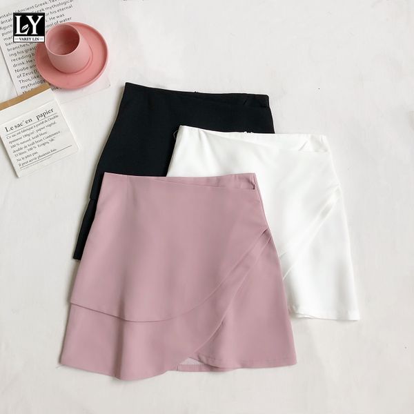 

suits spring summer women casual irregular hight waist sweet solid design a-line skirts female, Black