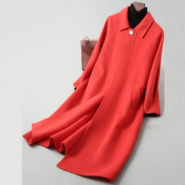 

women's wool & blends autumn spring elegant women cashmere jacket overcoat woolen jackets double-sided coat female a031, Black