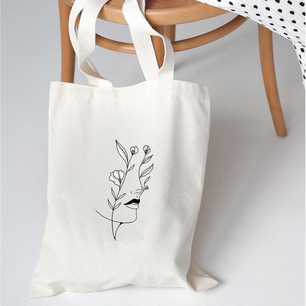 

shopping bags fashion women shoulder bag handbag canvas beach casual tote large cool character line drawing creative print