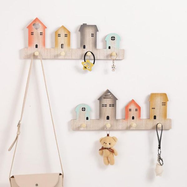

hangers & racks punch colorful wooden house shape hook clothes key hanging organizer home bathroom coat hanger storage wall mounted