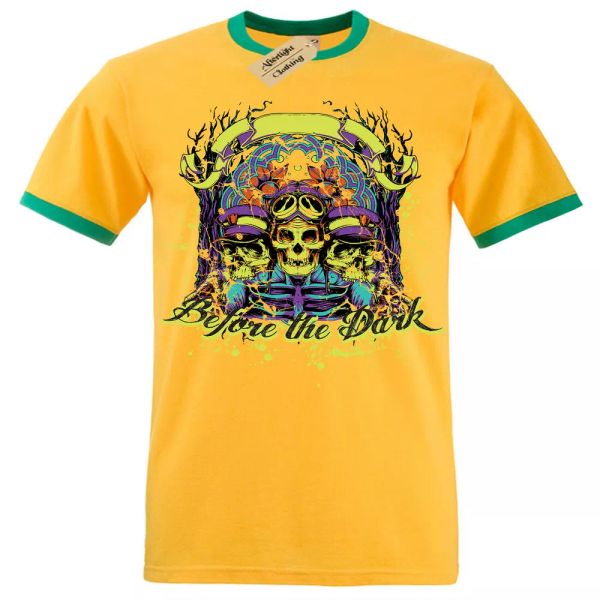 

muerte squad camiseta before the dark calavera hombre ringer, White;black