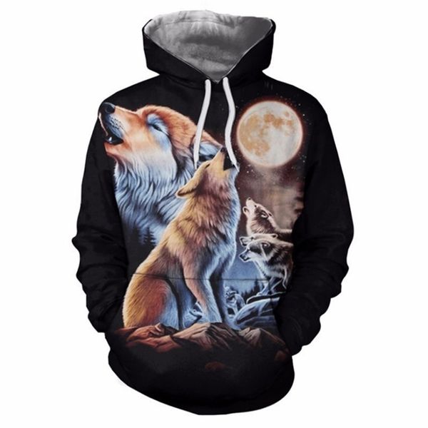 

sweater wolf series 3d digital printing leisure sports hooded jacket, Black