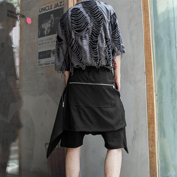 

men's shorts europe and the united states high street hip-hop washed cotton irregular fake two piece splicing capris functional wind m, White;black