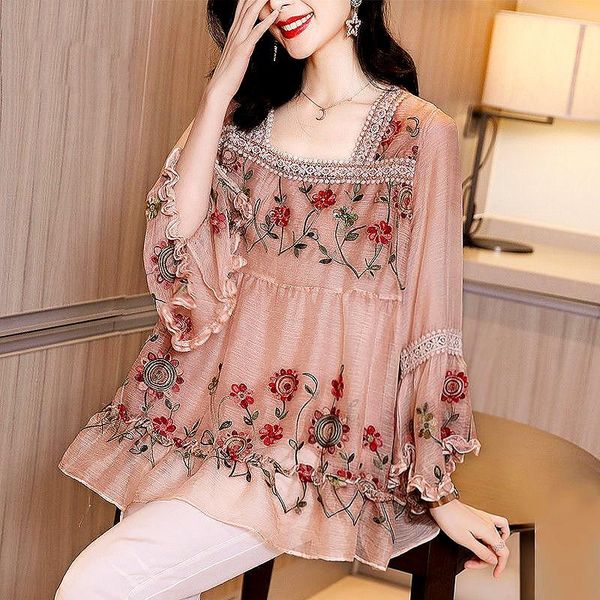 

women's blouses & shirts autumn spring vintage chic embroidery shirt elegant ladies loose clothes women femme blusas ls121, White