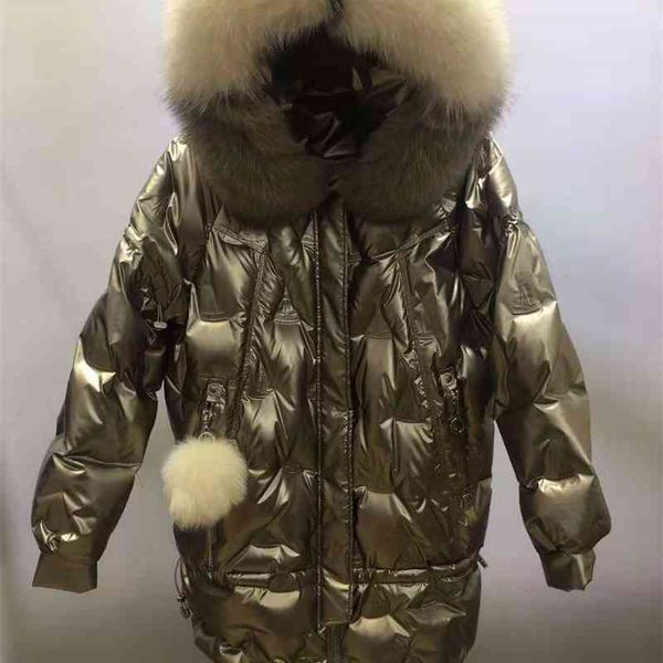 

wash 2019 new women's bright face brand medium and long fashion loose gold white duck down jacket winter, Black
