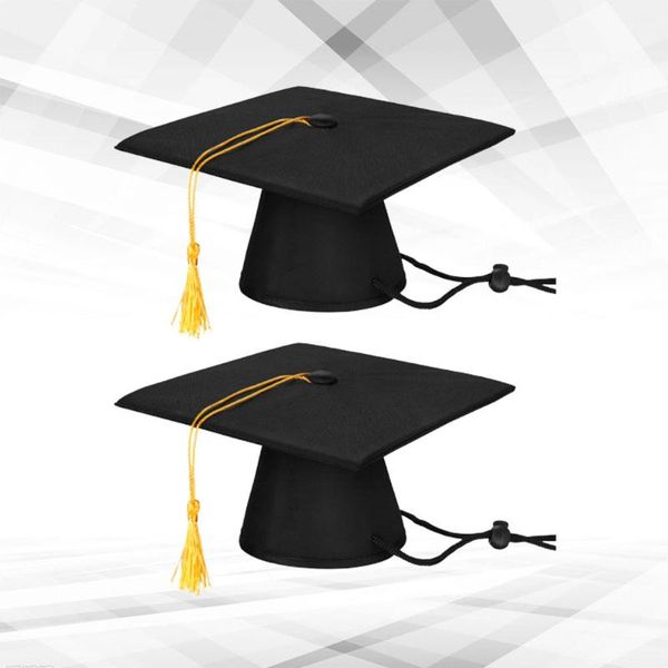 

2pcs black graduation caps with tassels pet toys costumes dress up accessories ceremony hat po props for dog apparel
