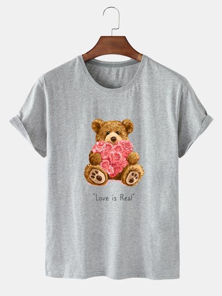 

summer personality fashion anti-wrinkle lovely cartoon loving bear pattern printing daily sports short sleeve woman's t-shirt women&#03, White