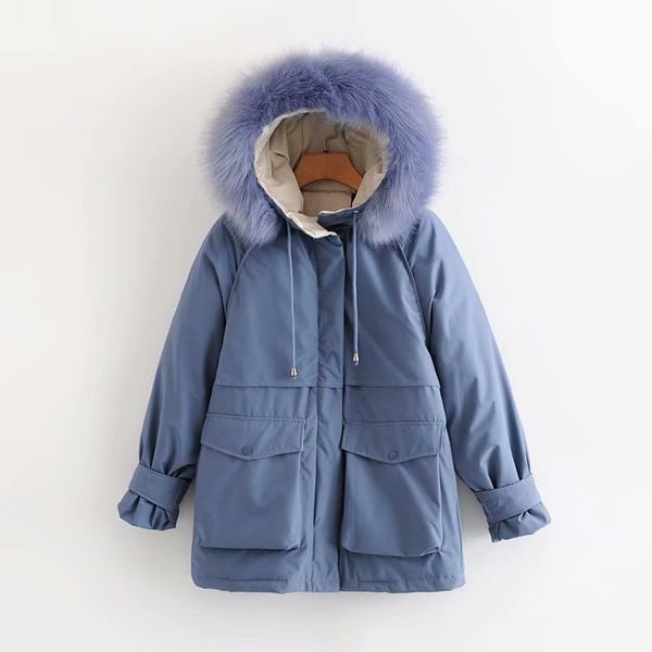 

winter warm jacket fur collar long parka plus size coat casual cotton outwear park size 210531, Black