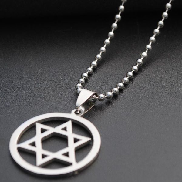 

pendant necklaces 10 stainless steel israel emblem geometric round overlapping triangle hexagon six-pointed star magic symbol necklace jewel, Silver