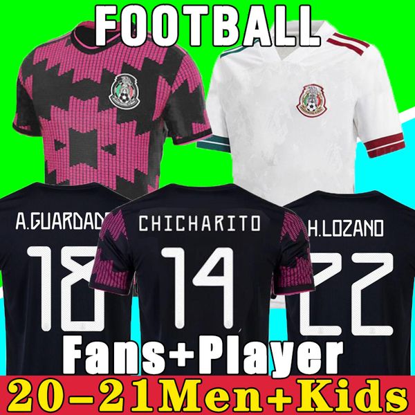 

mexico soccer jersey home copa america fans player version camiseta 20 21 chicharito lozano dos santos 2021 football shirt men + kids kit se, Black;yellow