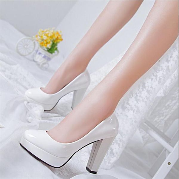

dress shoes ladies thin heeled pumps platform patent leather concise super high heels woman wedding party, Black