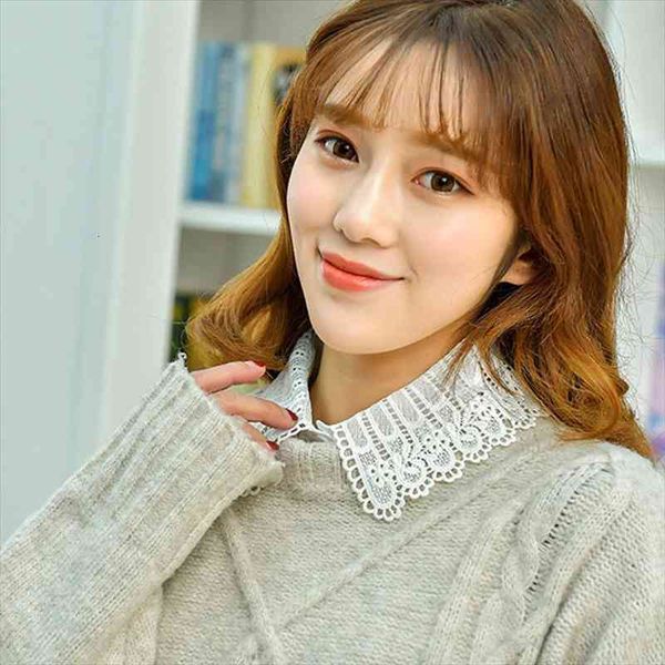 

korean style lace fake collar ladies blouse fashion autumn winter doll collar vintage elegant women fake half shirt detachable, White