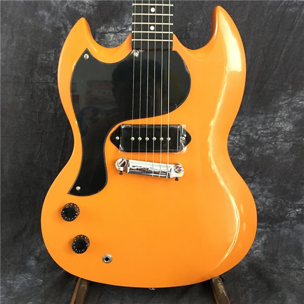 

electric guitar, left hand , yellow. handmade guitars, custom