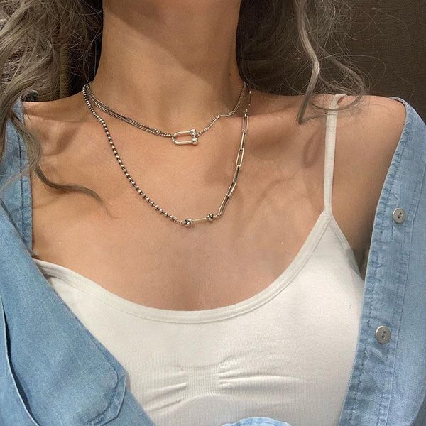 

chains meyrroyu 925 sterling silver necklace creative simple trend retro clavicle chain ladies all-match fashion jewelry