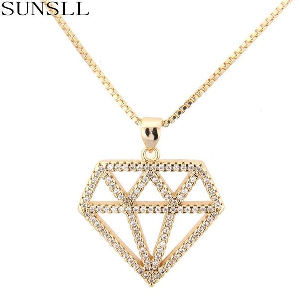 

pendant necklaces sunsll gold/silver color copper cubic zirconia shield shape necklace women fashion party classic personality jewelry