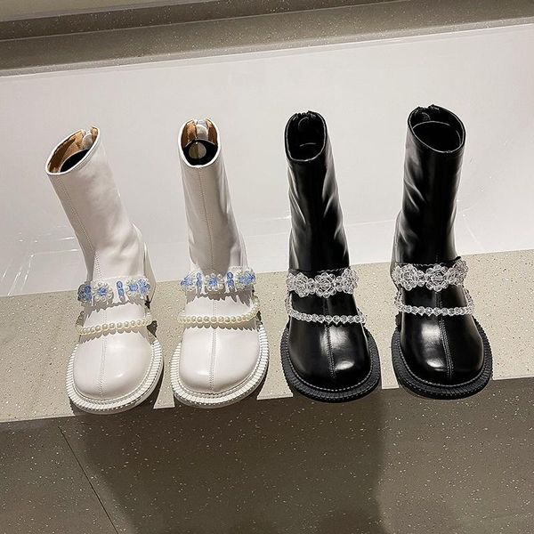 

boots 2021 ankle autumn british style ladies modern fashion leather handmade platform winter, Black
