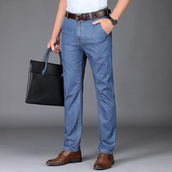 

men's jeans 8051b summer men stretch business casual straight thin daily chic gentlemen comfortable blue washing luxury denim trousers