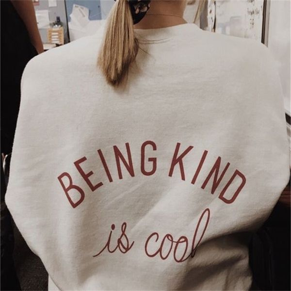 

being kind is cool letter print harajuku sweatshirt outerwear clothes woman streetwear causal loose oversized 210809, Black