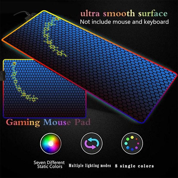 

mouse pads & wrist rests hexagon texture pad large rgb led mat big desk non-slip rubber base mousepad for lappc game waterproof