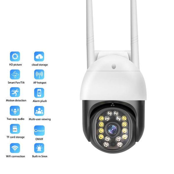 

cameras 1.5 inch h.265 mini 2mp 4mm 1080p 20m ir distance ip66 waterproof tf card slot motion detection dual light source pt camera