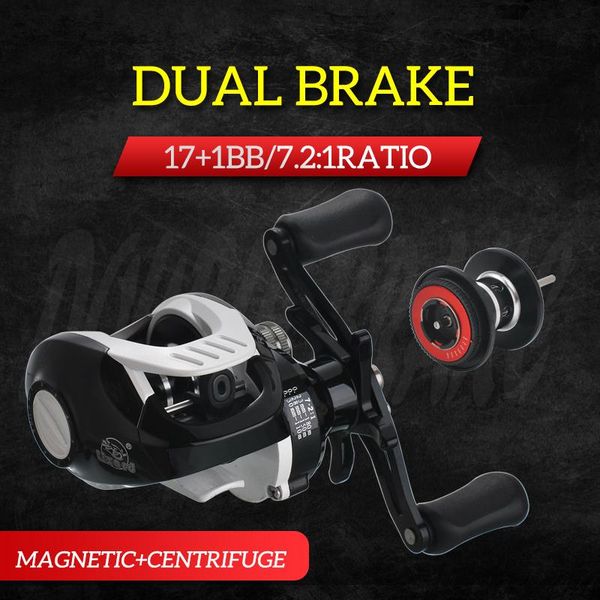

baitcasting reel dual brake system 8kg max drag 17+1 bbs 7.2:1 high speed reels