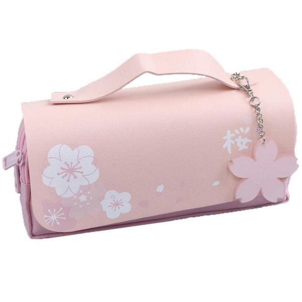 

pencil bags cherry blossom case pu leather stationery sweet