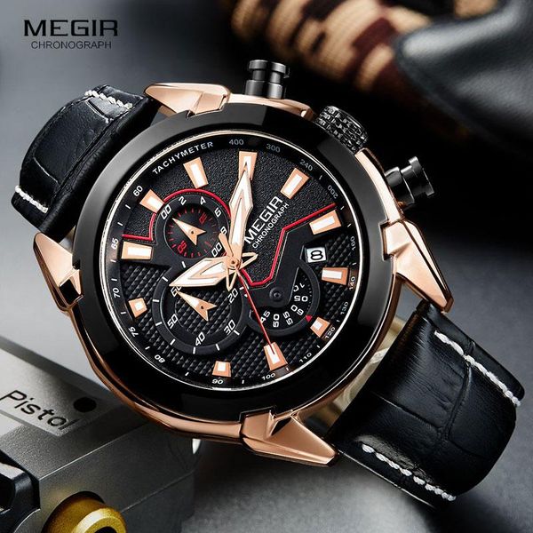 

wristwatches megir men's fashion sports quartz watches leather waterproof luminous chronograph wristwatch clock relogios masculino 2065, Slivery;brown