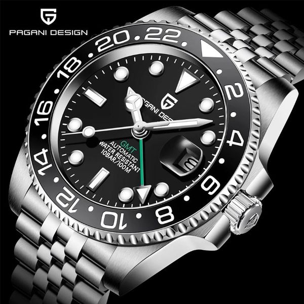 

wristwatches pagani design gmt mechanical watches sapphire glass 40mm ceramic waterproof classic fashion luxury automatic watch reloj hombre, Slivery;brown