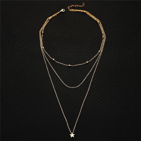 

chains stainless steel layered necklace multi-layer chain necklaces for women star pendants choker jewelry, Silver