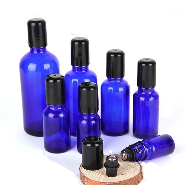 

storage bottles & jars 20pcs blue refillable glass eye cream roll on portable essential oil bottle with stainless steel roller ball 5ml 15ml