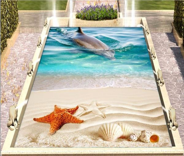 

wallpapers custom mural 3d flooring picture pvc self adhesive wallpaper dolphin beach shell home decor painting wall murals