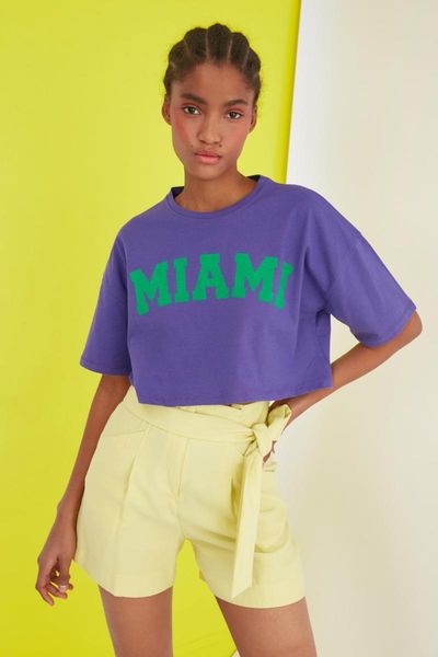 

women's t-shirt trendyol printed crop knitted twoss21ts1011, White