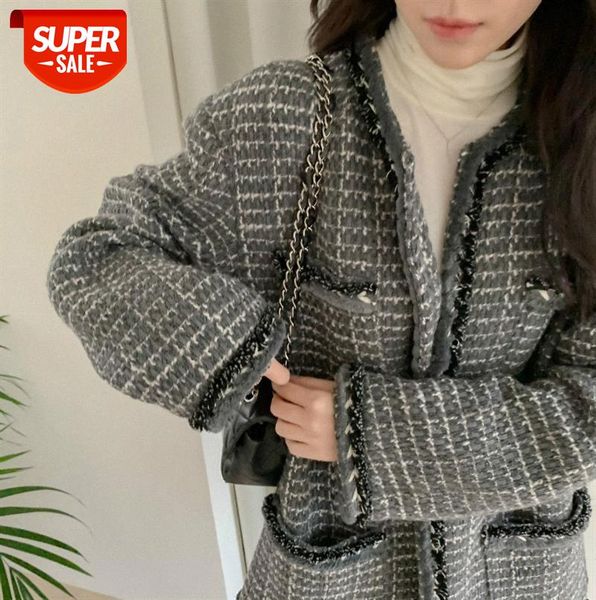 

[gray] the ins big fragrant loose tweed jacket worn by korean lady gathers to look good #p612, Black