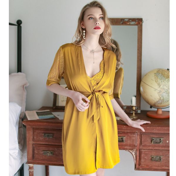 

pyjamas lace women robe set beauty back chest pad nightdress cardigan twinset 1iyq, Black;white