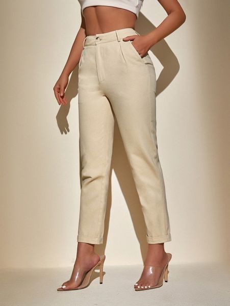 

petite high waist crop tapered pants v34c#, Black;white