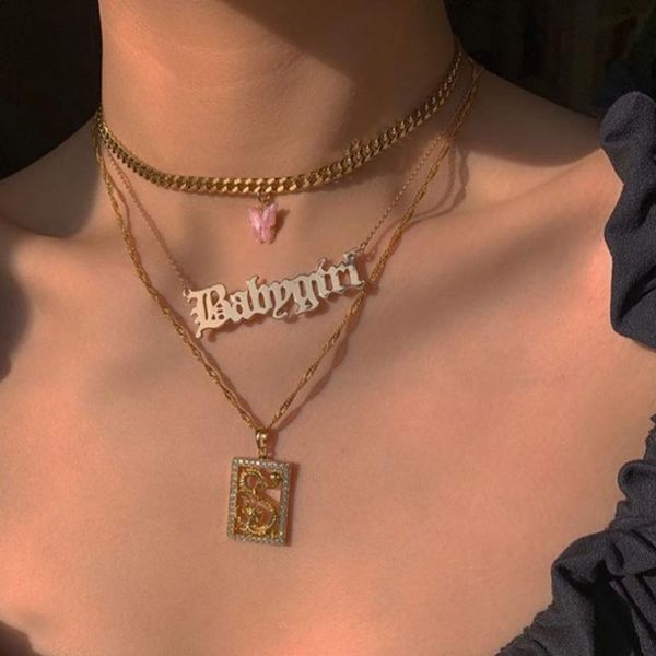 

punk crystal geometric dragon pendant necklace for women gold color multilayer babygirl letter butterfly choker jewelry chokers, Golden;silver