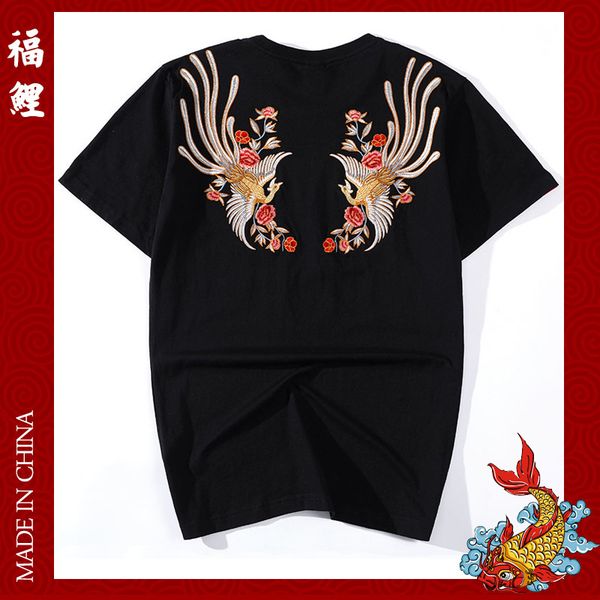 

women's t-shirt embroidered cotton casual chinese style t-shirts summer national tide wild loose large size short-sleeved t-shirt, White