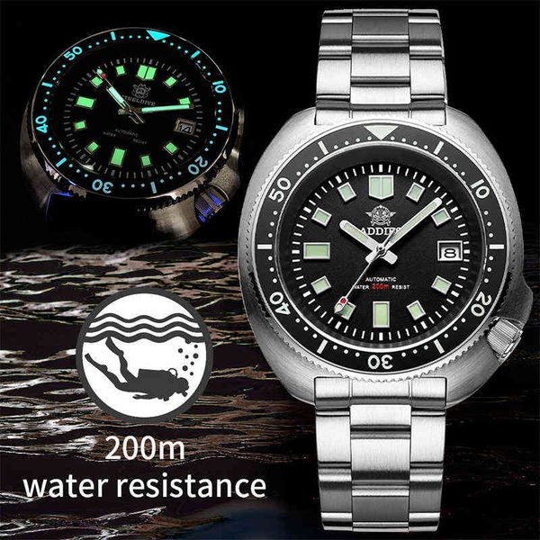 

waterproof automatic watch men sapphire crystal stainless steel nh35 automatic mechanical men's watch 1970 abalone dive watch 211124, Slivery;brown