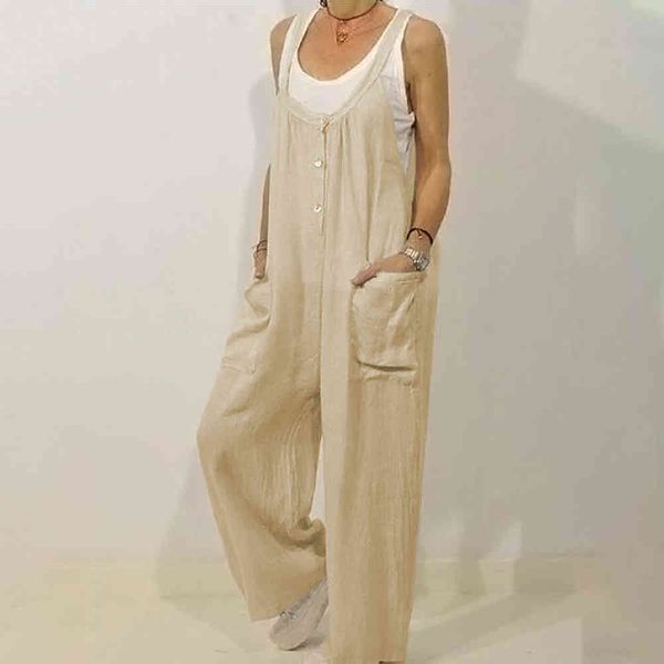 

easehut plus size cotton linen wide legs overalls for women 2021 strappy summer jumpsuit female loose rompers womens jumpsuit, Black;white