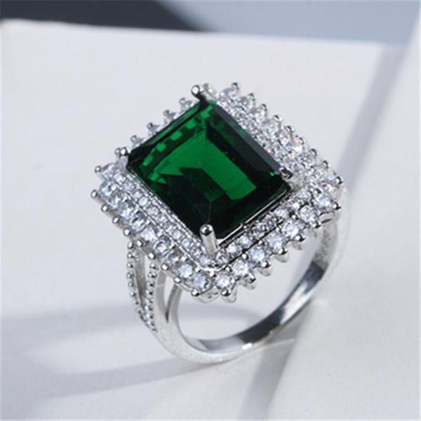 

wedding rings silver color ring classic exquisite luxury temperament female models fashion rectangular inlaid zircon crystal hand j, Slivery;golden