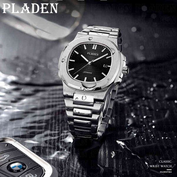 

watches pladen men luxury brand quartz fashion luminous reloj hombre sport clock male hour relogio masculino 2021, Slivery;brown