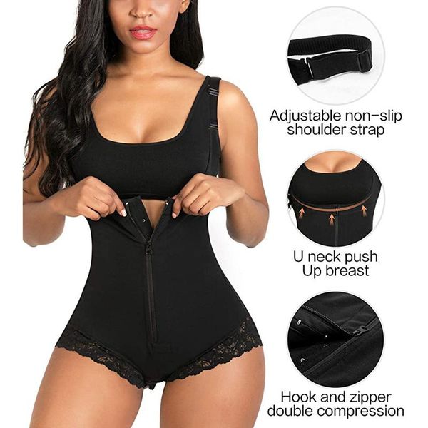 

women's shapers postpartum body shaper shapewear for pregnant women seamless corset tummy control colombian girdle lace zipper openbust, Black;white