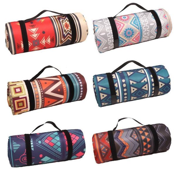 

outdoor pads folding camping mat beach picnic nation style printed thicken sleeping pad moistureproof plaid blanket