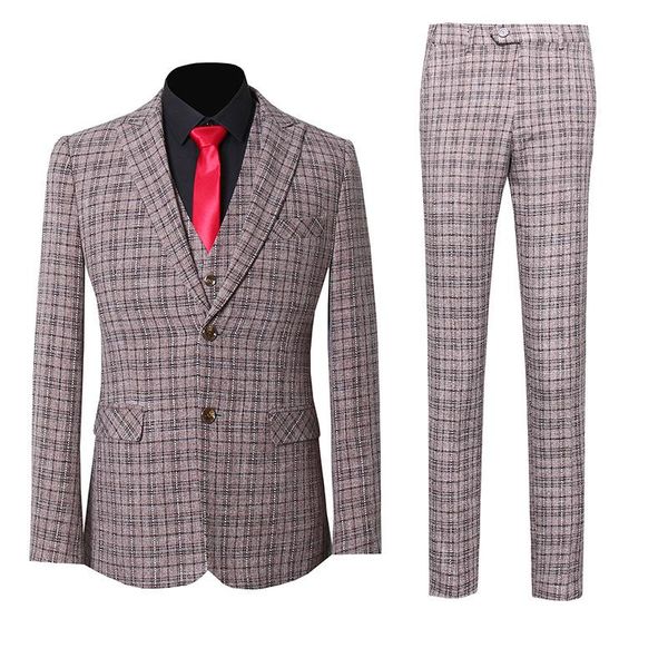 

men's suits & blazers men suit check slim fit business office work party daily life prom plaid wedding groom 3 pieces single breasted 2, White;black