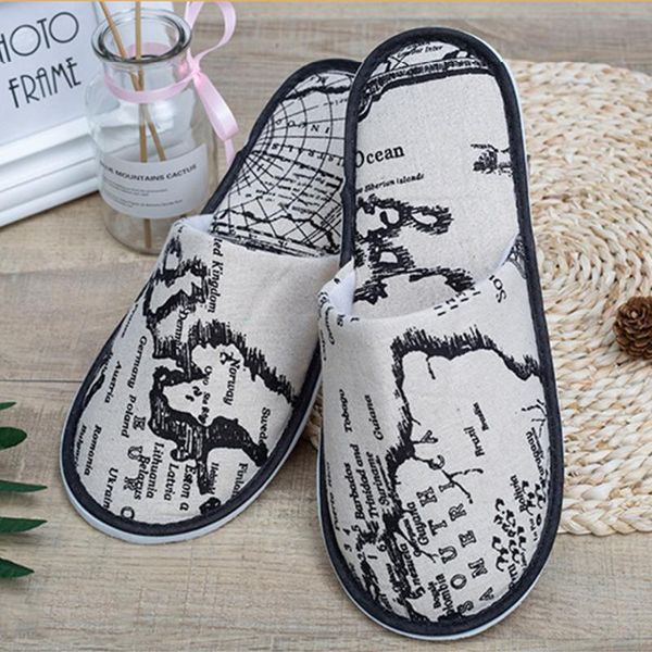 

man women portable home closed toe map print guest party non slip bathroom spa practical el children disposable slipper slippers, Black