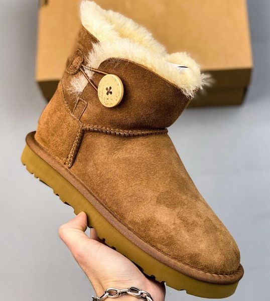 

mini bailey shearling classic button bootie designer luxury boots 2021 women snow ankle boots pink navy blue grey beige purple fashion boot, Black