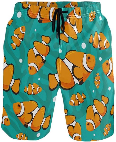 

cute goldfish yellow sea men's swim trunks quick dry shorts with pockets, White;black